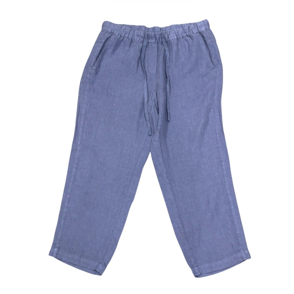 J. Jill Pure Jill 100% Linen Garment Dyed Pants S Petite Blue Drawstring Jogger